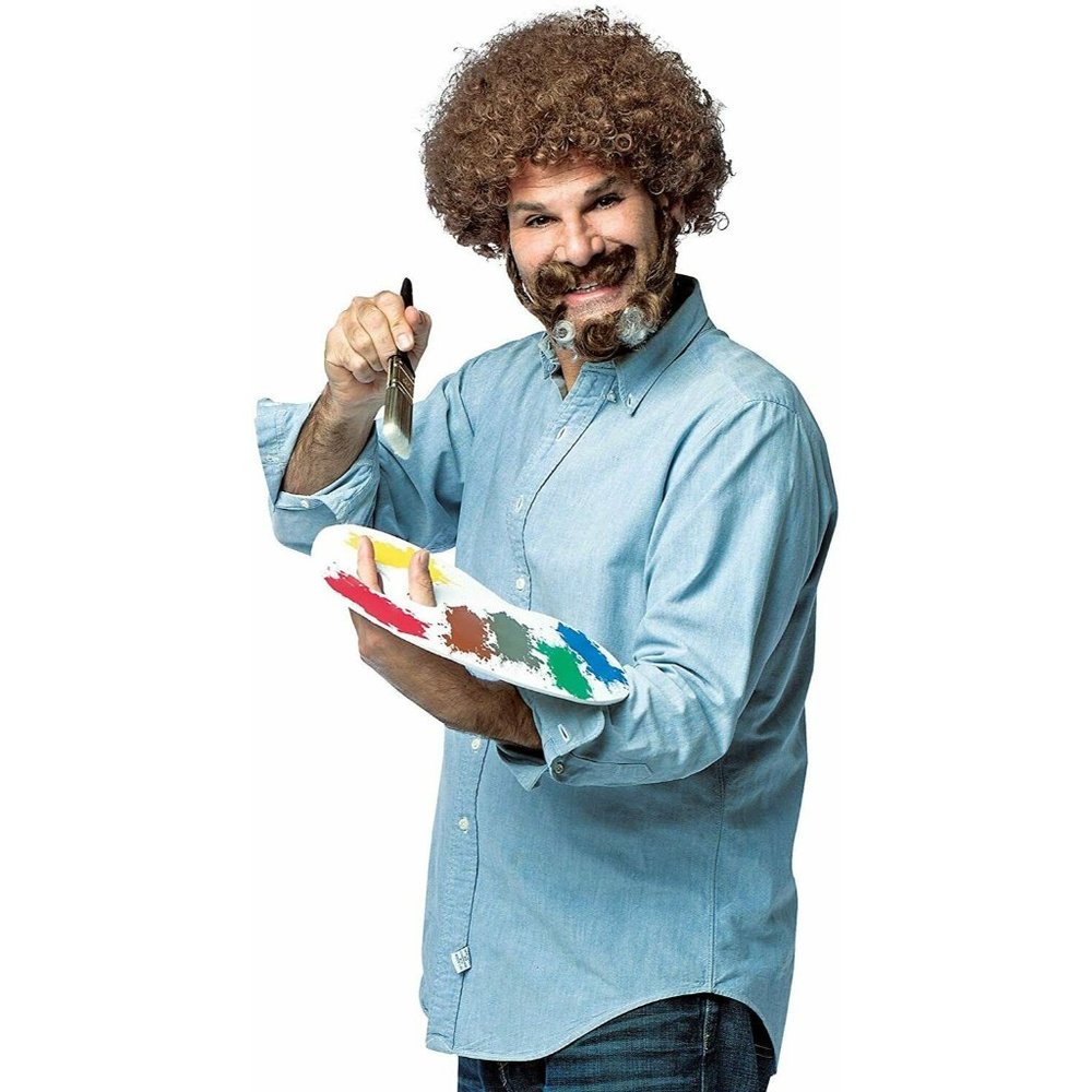 Rasta Imposta Retro Artist Halloween Bob Ross Costume Kit with Afro Beard Pallet